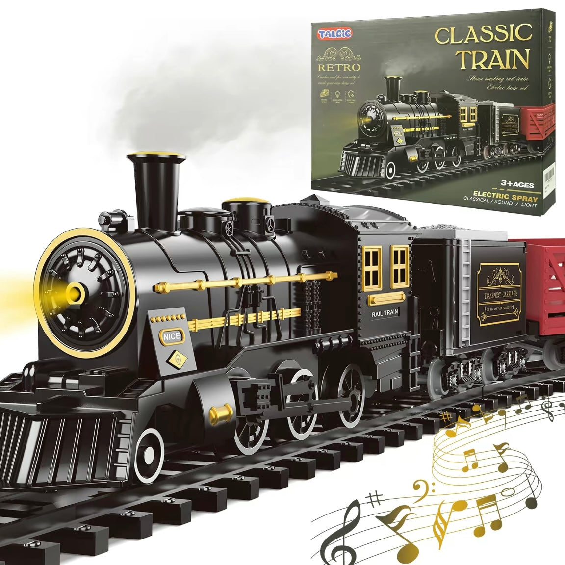 Talgic Classic Train Toy Set – Realistic Steam Engine with Tracks, Lights & Sounds